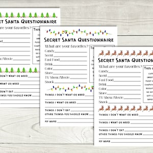 Secret Santa Winter Gift Exchange Questionnaire Form Digital Print File