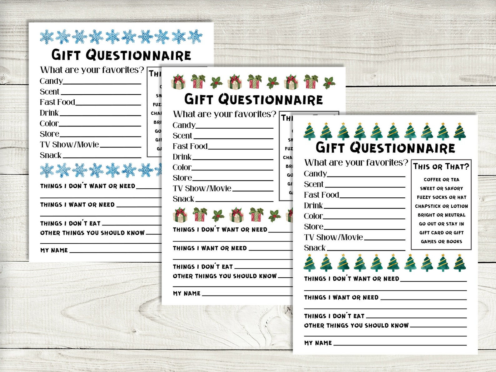 Spring Gift Questionnaire Secret Santa Winter Gift Exchange Questionnaire Form Digital Print File ...
