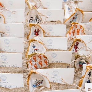 Custom Painted Oyster Shells | Coastal Wedding Favors, Place Cards, Ornaments