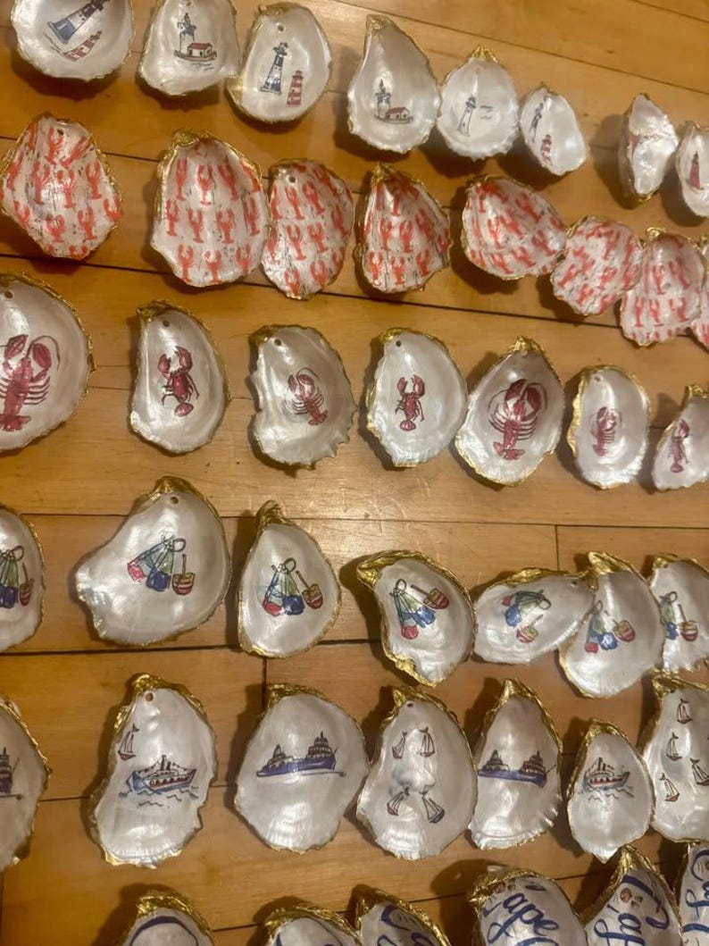 Custom Painted Oyster Shells | Coastal Wedding Favors, Place Cards, Ornaments image 9
