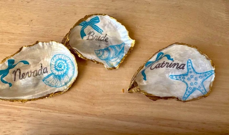 Custom Painted Oyster Shells | Coastal Wedding Favors, Place Cards, Ornaments image 4