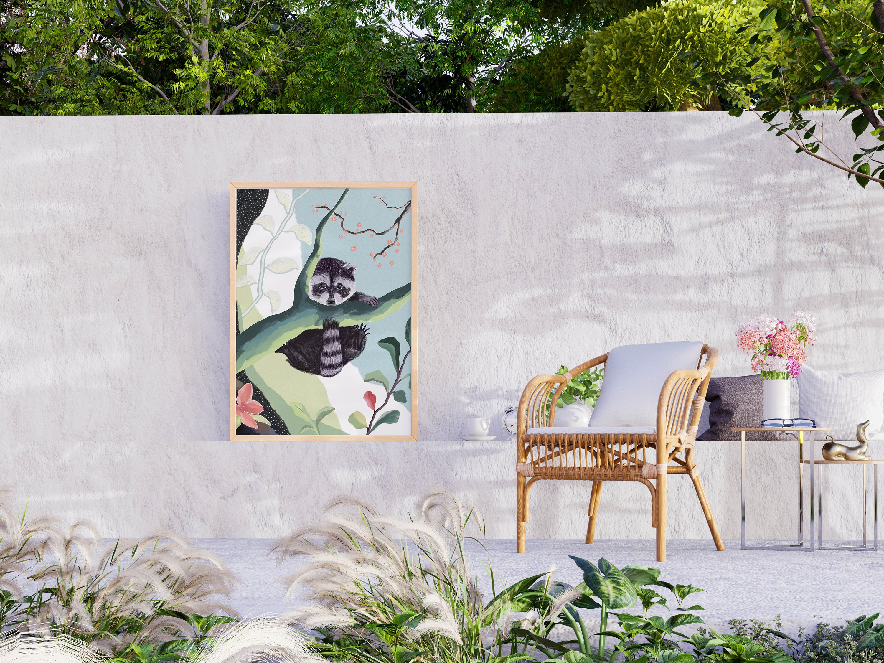 Waschbär Tier Illustration Wohnzimmer Deko Kinderzimmer | Etsy