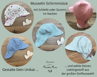Peaked cap, muslin hat, children's sun hat, summer muslin cap in desired size and desired design with neck protection