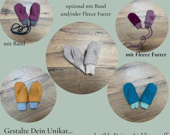 Walk Baby, Kinder und Erwachsenen Handschuhe, Fäustlinge  aus Wollwalk/ Wolle Viele Größen und Stoffauswahl Winter Herbst