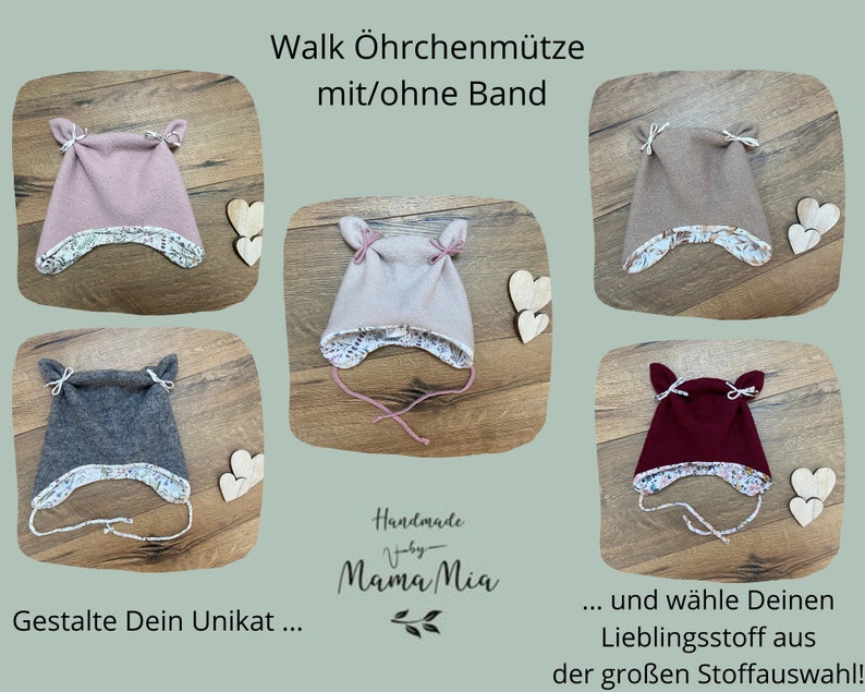 Walk ears hat / baby hat / walk hat / wool hat Newborn KU 36-56 wool walk / new wool in desired size and fabric image 1