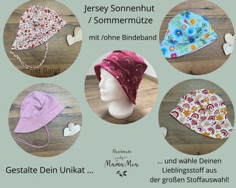 Baby / Kinder Sonnenhut / Sommermütze mit Nackenschutz aus Jersey KU 39-56 Unisex Sonnenschutz mit Großer Stoffauswahl mit/ohne Bindeband