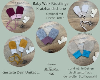 Walk Baby Fäustlinge // Handschuhe // Kratzhandschuhe aus Wollwalk und Jersey oder Fleece Futter diverse Größen und Stoffauswahl