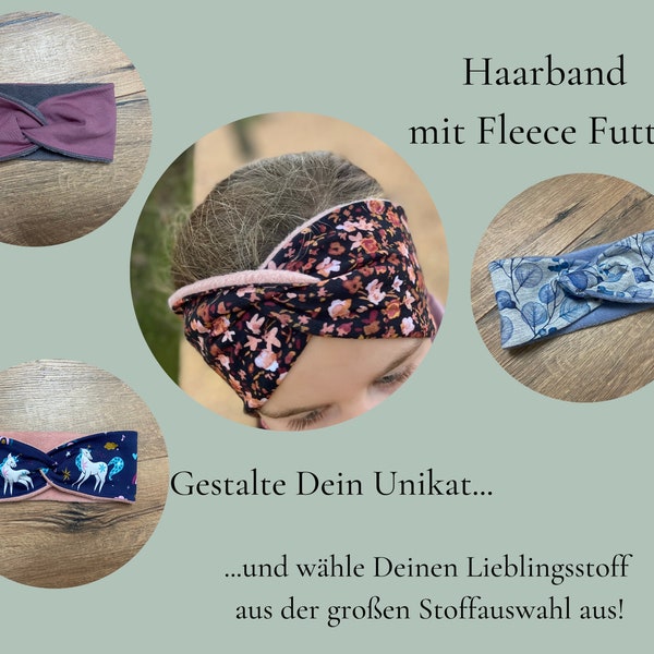 Kuscheliges warmes Frühlings / Herbst / Winter Stirnband Haarband mit Fleece Futter in Wunschgröße und Stoffauswahl