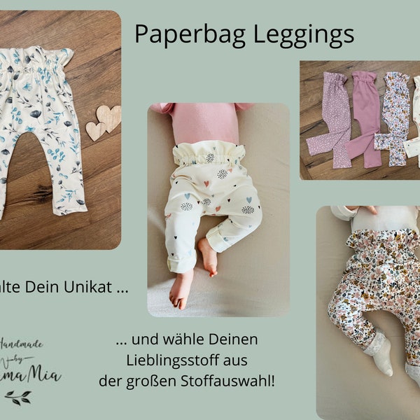 Baby Paperbag Hose / Bequeme Baby Jersey Leggings mit gerafften Bund Gr. 50-92 -Stoffauswahl-