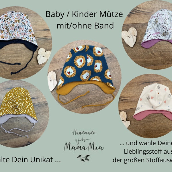 Babymütze Newborn mit/ohne Band KU 34-56 Jerseymütze in Wunschgröße und Wunschstoff