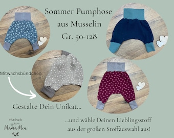 Leichte Musselin Sommer Pumphose // Mitwaschshose Größe 50-128 Handmade in Wunschgroße und Wunschstoff - Große Stoffauswahl