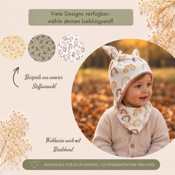 Set Fleece Öhrchenmütze und Halstuch / Babymütze/ Kindermütze mit warmen Fleece Futter Handmade Stoffauswahl KU 34-56 cm Winter/Herbst Mütze