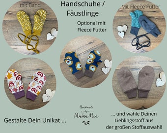 Fäustlinge / Handschuhe diverse Größen optional gefüttert mit Fleece mit/ohne Band Große Stoffauswahl