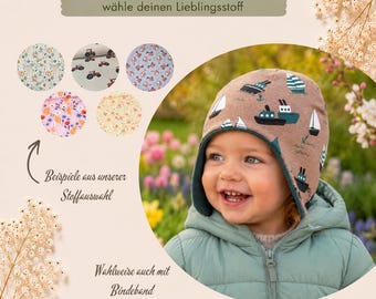 Hat with ear protection, head circumference 34-56 cm, with/without ties, children's hat / baby hat / newborn hat / tie hat / jersey hat, autumn/spring