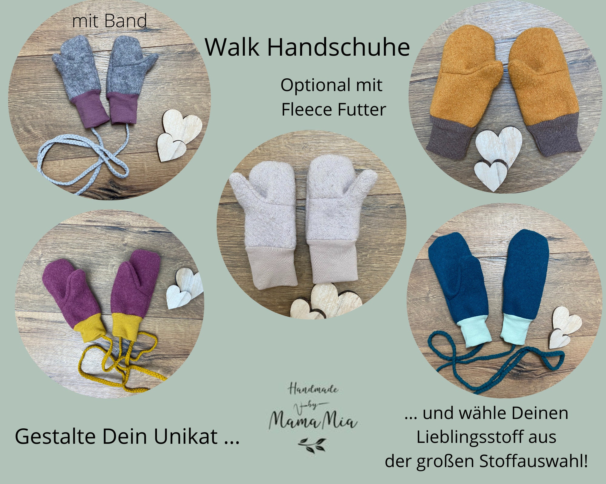 Walk Kinder Handschuhe // Fäustlinge // aus Wollwalk und Jersey diverse  Größen - .de