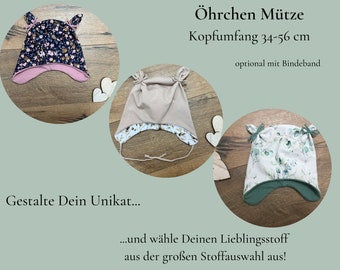 Öhrchen Mütze / Babymütze Newborn KU 34-56 Jerseymütze in Wunschgröße und Wunschstoff