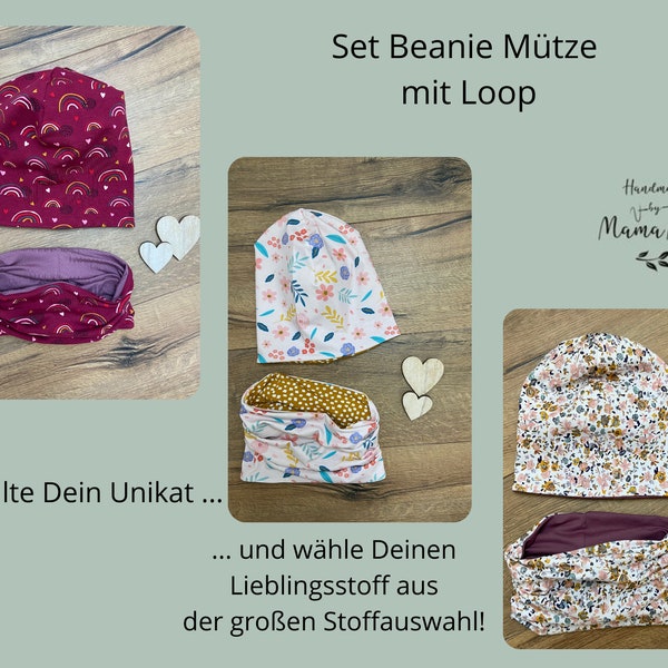 Set Wendemütze Beanie & Loop Handmade Stoffauswahl und Wunschgröße