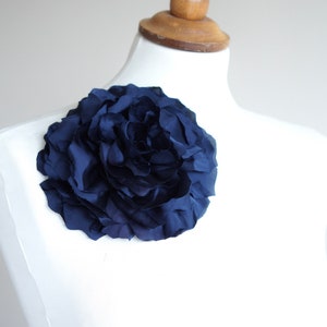 Dark blue flower brooch pin fabric silk broach flowy lightweight