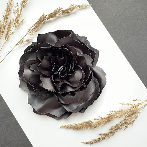 Gray Grey shiny flower brooch pin fabric