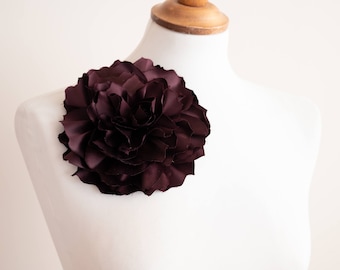 Wine color fabric flower brooch shiny