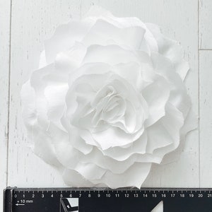Large SHINY White flower brooch pin handmade fabric silk Big statement accessory wedding giant image 4