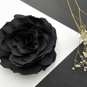 Black matt flower brooch pin fabric