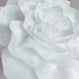 Large SHINY White flower brooch pin handmade fabric silk Big statement accessory wedding giant image 3
