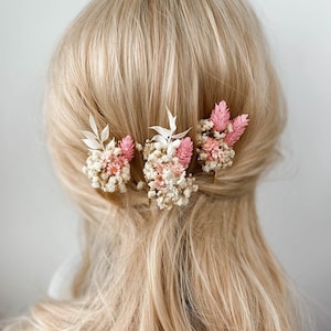 Romantic Blush Pink Wedding Dried flower hair pins, Boho bride hair accessories, floral hair clips, Baby Breath hair piece