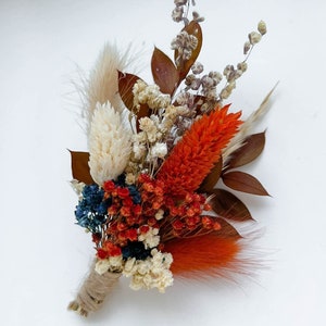 Rustic Terracotta Wedding Dried flower boutonniere, Boho Navy Blue Groom buttonhole, Groomsmen accessories rust, mini bouquet floral