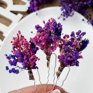 Blue Purple Dried flower hair pins, Floral bridal wedding hair accessories, flower hair piece, gypsophila lavender hair clips