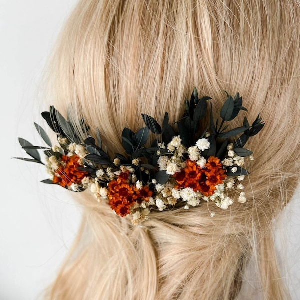 Greenery Terracotta Wedding dried flower hair pins, Boho Bridal hair accessories, Dried Gypsophila hair clips for Bride, floral headpiece