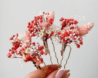 Dried flower hair pins, Blush Pink Boho Wedding Floral hairpins, Bridal hair accessories, Bohemian hair piece, real flower accessories