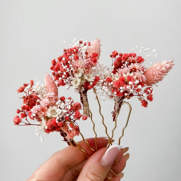 Dried flower hair pins, Blush Pink Boho Wedding Floral hairpins, Bridal hair accessories, Bohemian hair piece, real flower accessories