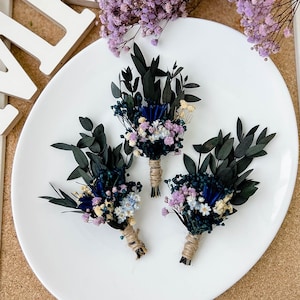 Navy Blue Wedding Dried flower boutonniere, Eucalyptus Grooms buttonhole, Groomsmen accessories floral, blue floral arrangement