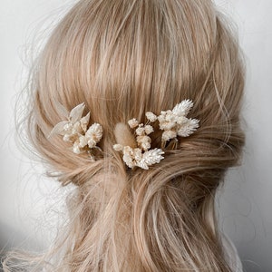 Forcine per capelli con fiori secchi Boho, forcine per fiori da sposa Boho bianche, accessori per capelli da sposa, veri fermagli per capelli floreali Gypsophila immagine 9