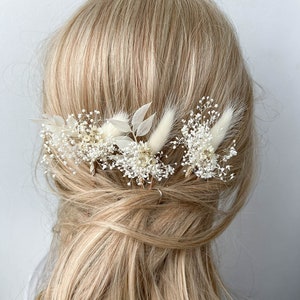 Dried flower hair pins, Bridal BOHO wedding hair accessories, Gypsophila Babys Breath white floral hair clips for Bride