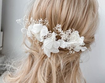 Witte hortensia gedroogde bloem haarspelden voor bruid, haaraccessoires, BOHO Wedding Bridal haarclips, haaraccessoire bloemen