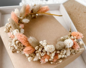 Boho Blumen Kopfschmuck für die Braut, Getrocknetes Blumen Haarteil, Blush Pink Hochzeit Haarschmuck, Pampas Gras Kranz