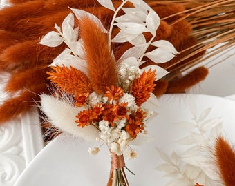 Boho Rust Terracotta bruiloft boutonniere, herfst herfst bruiloft mini boeket, gedroogde bloem bruidegoms boutonniere, klein bloemboeket