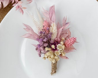 Romantic Blush Pink wedding Dried flower boutonniere, Boho Grooms buttonhole, Groomsmen accessories, real dry flower lavender mini bouquet