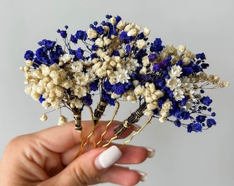 Boho Wedding Dried Flower Hair Pins, Real Gypsophila Glixia Flowers