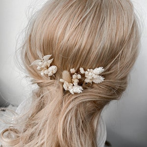 Boho Dried flower hair pins, White Bohemian Wedding Flower hairpins, Bridal hair accessories, real floral Gypsophila hair clips zdjęcie 7