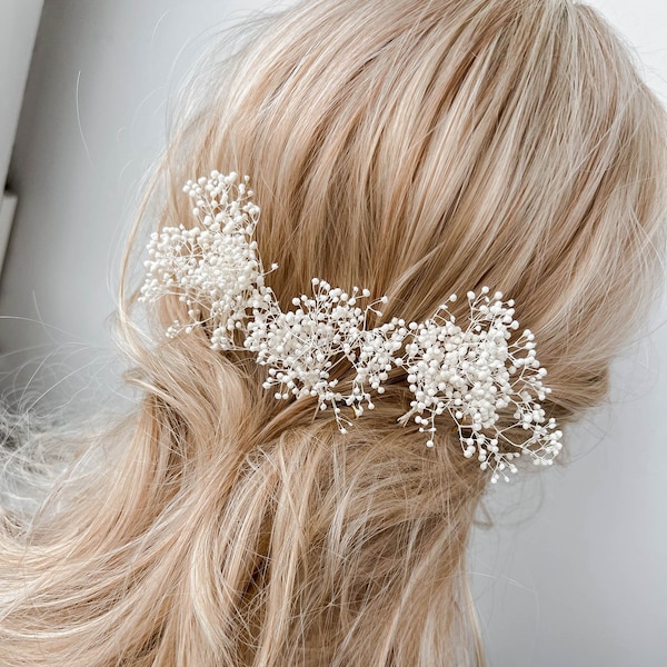 Épingles à cheveux fleurs séchées BOHO, accessoires de cheveux de mariage de mariée, pinces à cheveux florales blanches Gypsophila Babys Breath pour mariée