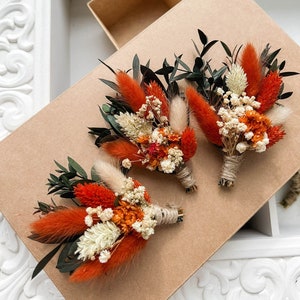 Greenery Eucalyptus Terracotta Wedding Boutonniere, Groomsmen Flower accessories, Groom buttonhole, Dried flower rustic boutonniere