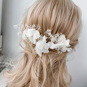 Épingles à cheveux de fleurs séchées d'hortensia blanc pour la mariée, accessoires pour cheveux, épingles à cheveux pour mariée mariage BOHO, accessoire pour cheveux floral image 1