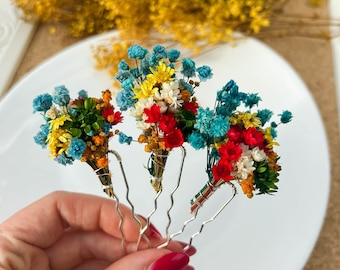 Dried Flower Hair pins Bridal, Wildflower Boho wedding hair clips, floral Gypsophila hairpiece for Bride