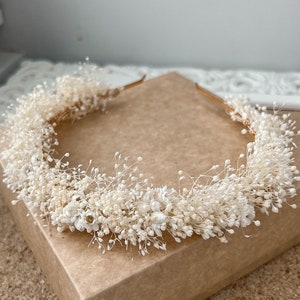 Dried Gypsophila Flower Crown, Baby Breath Bridal Headband