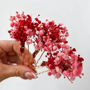 Getrocknete Blumen Haarnadeln, rot rosa Hochzeit Blumen Haarnadeln, Gypsophila Haarspangen, Braut Schleierkraut Haarschmuck