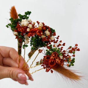 Greenery Terracotta Wedding dried flower hair pins, Boho Bridal hair accessories, Dried Gypsophila hair clips for Bride, floral headpiece
