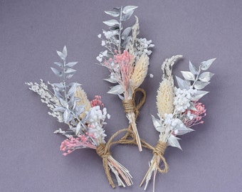 Dried Flower Cake Topper, Mini Bouquet, Boho Blush Pink Flowers